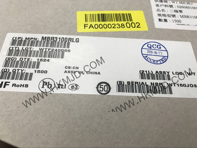【ON經銷商】分立半導體 MBR3100RLG 肖特基二極管與整流器 3A 100V