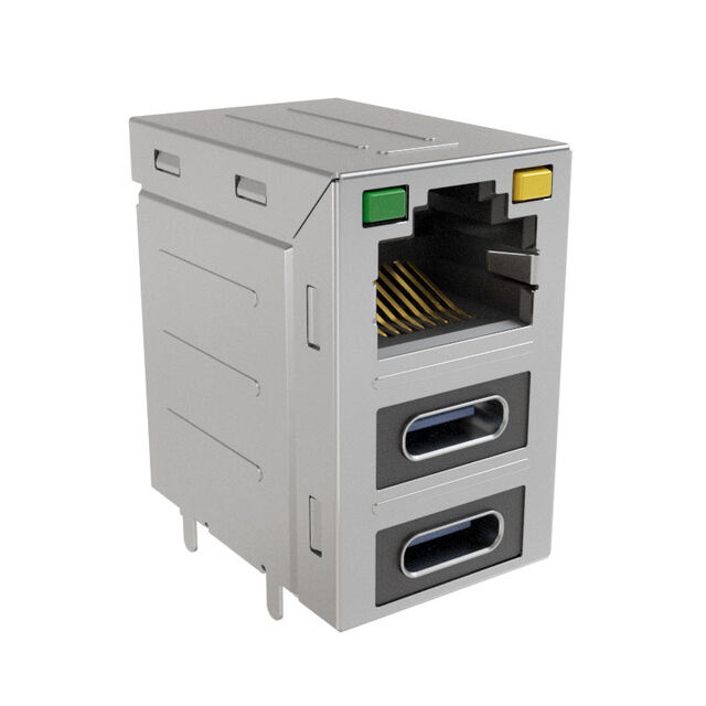 安費(fèi)諾模塊化連接器 RJE36188344CH 堆疊 RJ45，2 個(gè) USB Type C，帶 LED G/Y