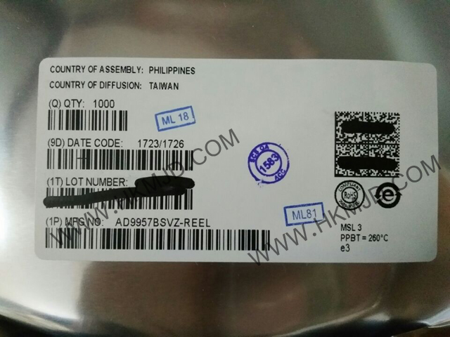 ADI AD9957BSVZ 1 GSPS正交數(shù)字升頻器，帶18位I/Q數(shù)據(jù)通道和14位DAC