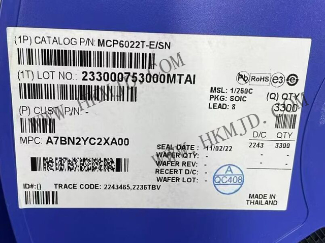 放大器 IC MCP6022T-E/SN 軌至軌輸入/輸出，10 MHz 運(yùn)算放大器